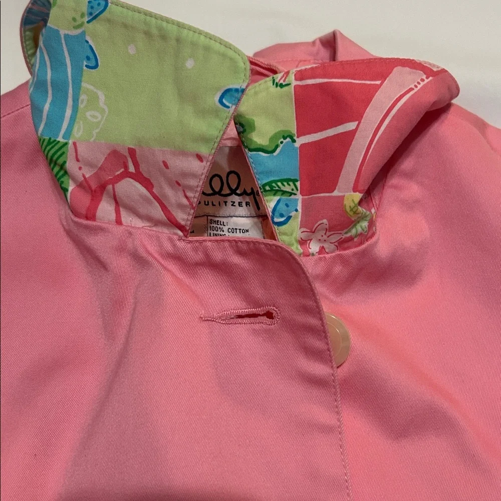 Lilly Pulitzer Pink Collared Trench Coat Cotton L
